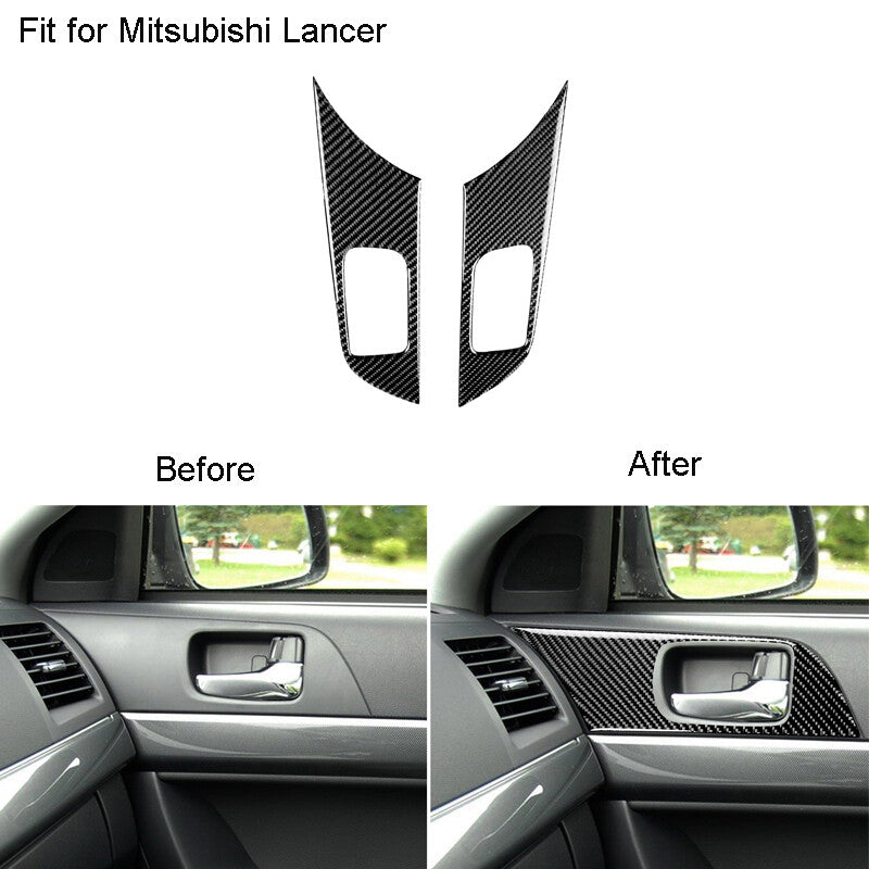2Pcs Carbon Fiber Door Handle Panel Cover Trim for Mitsubishi Lancer 2008-2015