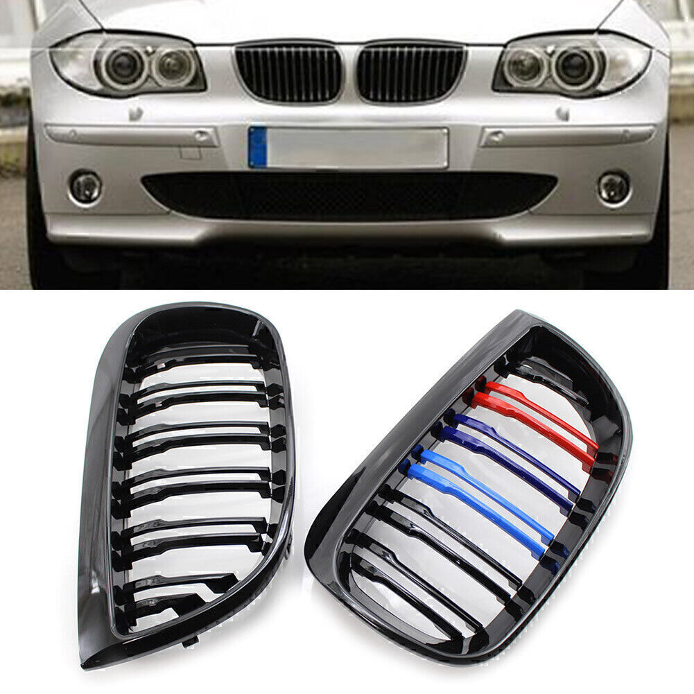 Gloss Black Double Slat M-Color Front Kidney Grille Fit for BMW E87 1-Series 2004-07