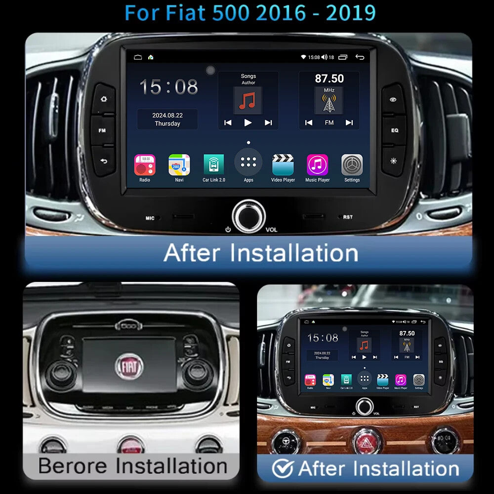 Android CarPlay Car Radio for Fiat 500 2016-2019 Stereo GPS Multimedia Player