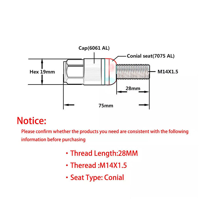20PCS 28mm M14x1.5 Wheel Lug Bolts Cone for Seat Studs Set for Most Aftermarket Blue