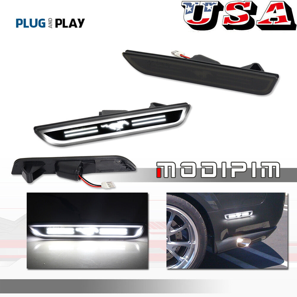 Smoked White LED Side Signal Lights for 2010-2014 for Ford for Mustang Rear Bumper