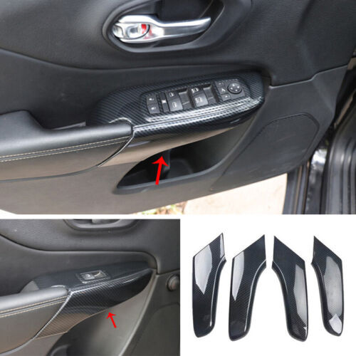 Carbon Fiber Style Interior Door Armrest Panel Cover for Jeep Cherokee 2014-2022