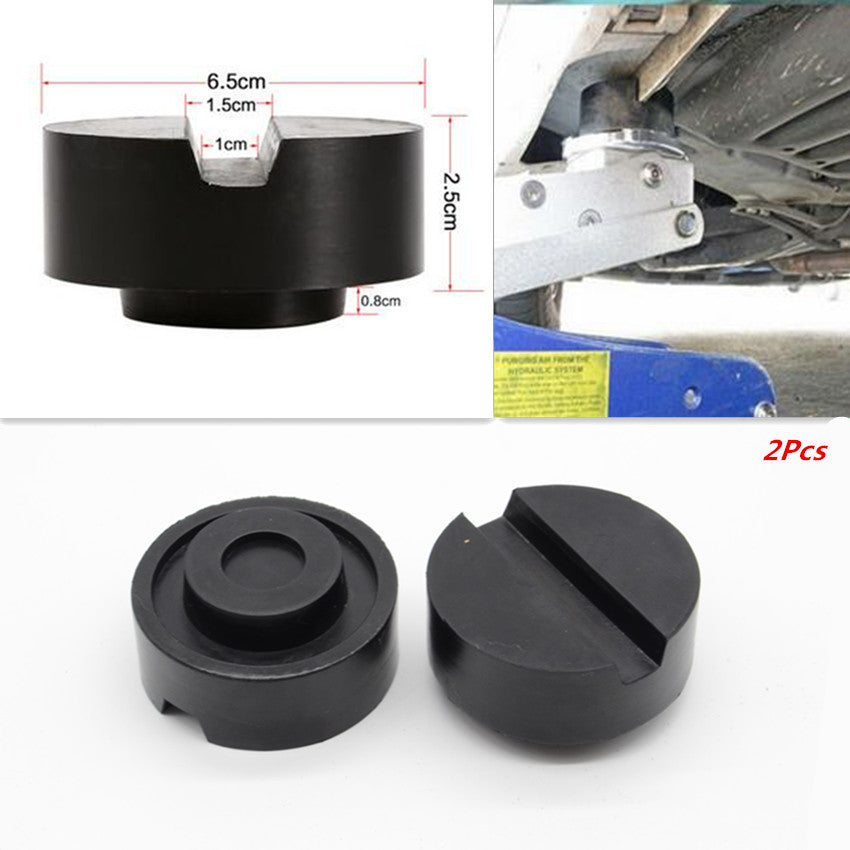 2P Car Truck 6533mm Black Rubber Slotted Frame Rail Floor Jack Disk Pad Adapter