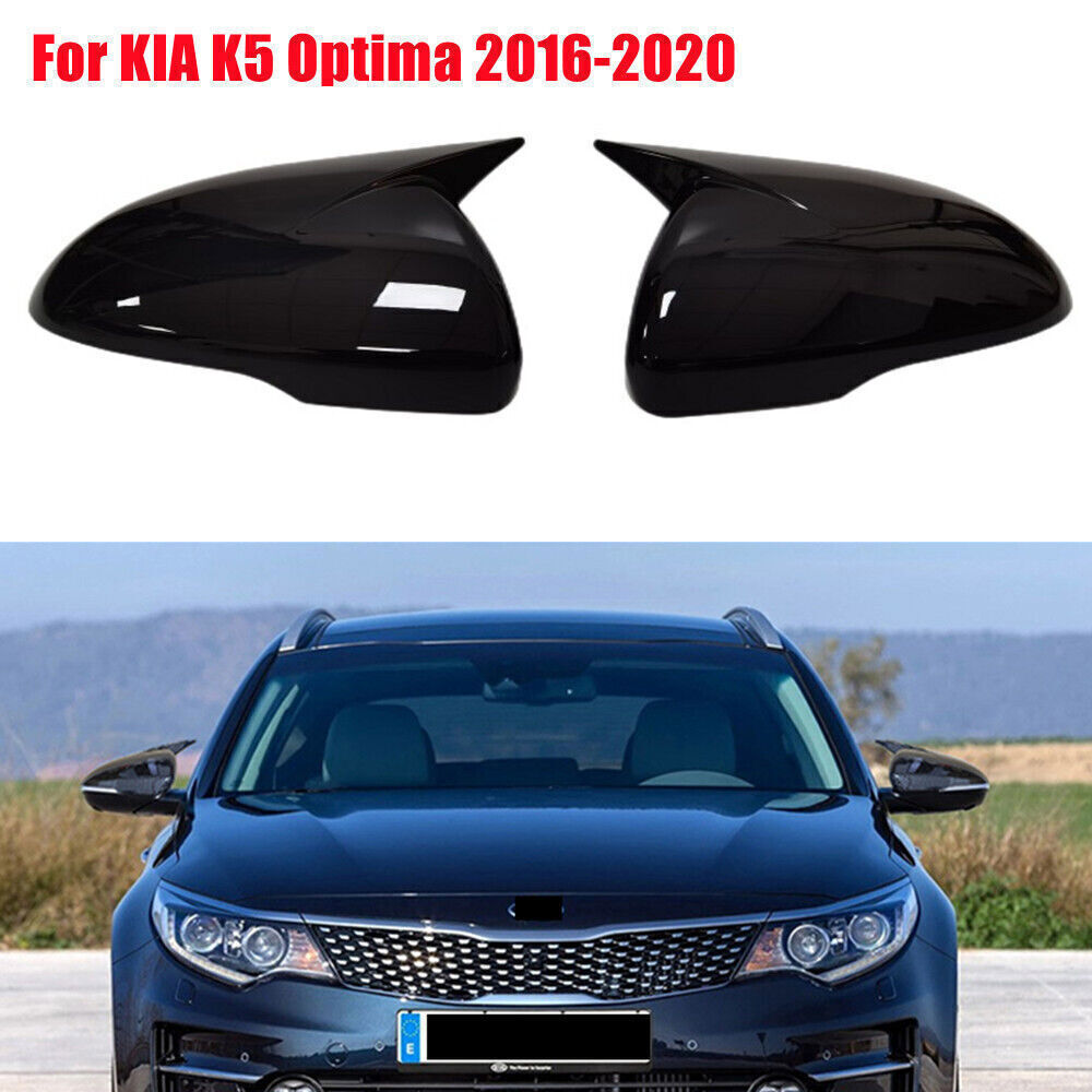 2P Glossy Black OX Horn Rear View Mirror Cover Cap Trims for KIA K5 Optima 16-20