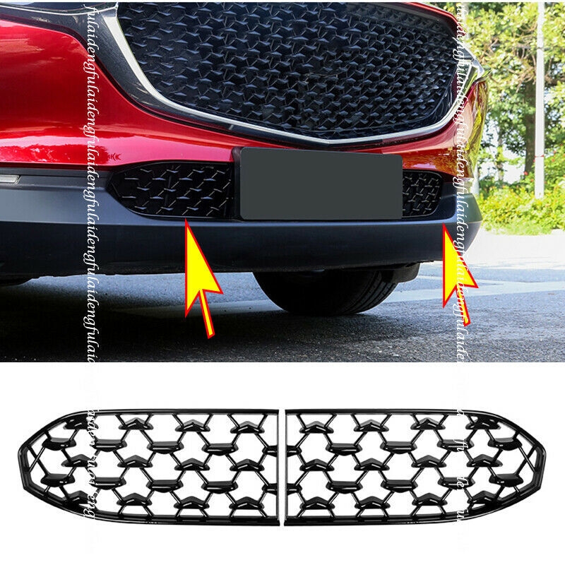 Glossy Black for Mazda CX-30 2020-2022 Front Bumper Lower Grille Mesh Cover Trim