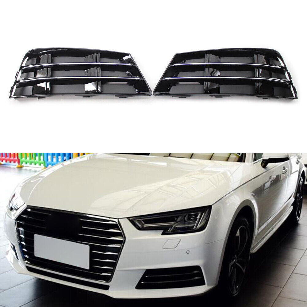 2x Front Bumper Fog Light Grille Cover Lower L + R Side Fit for AUDI A4 B9 2016-2018