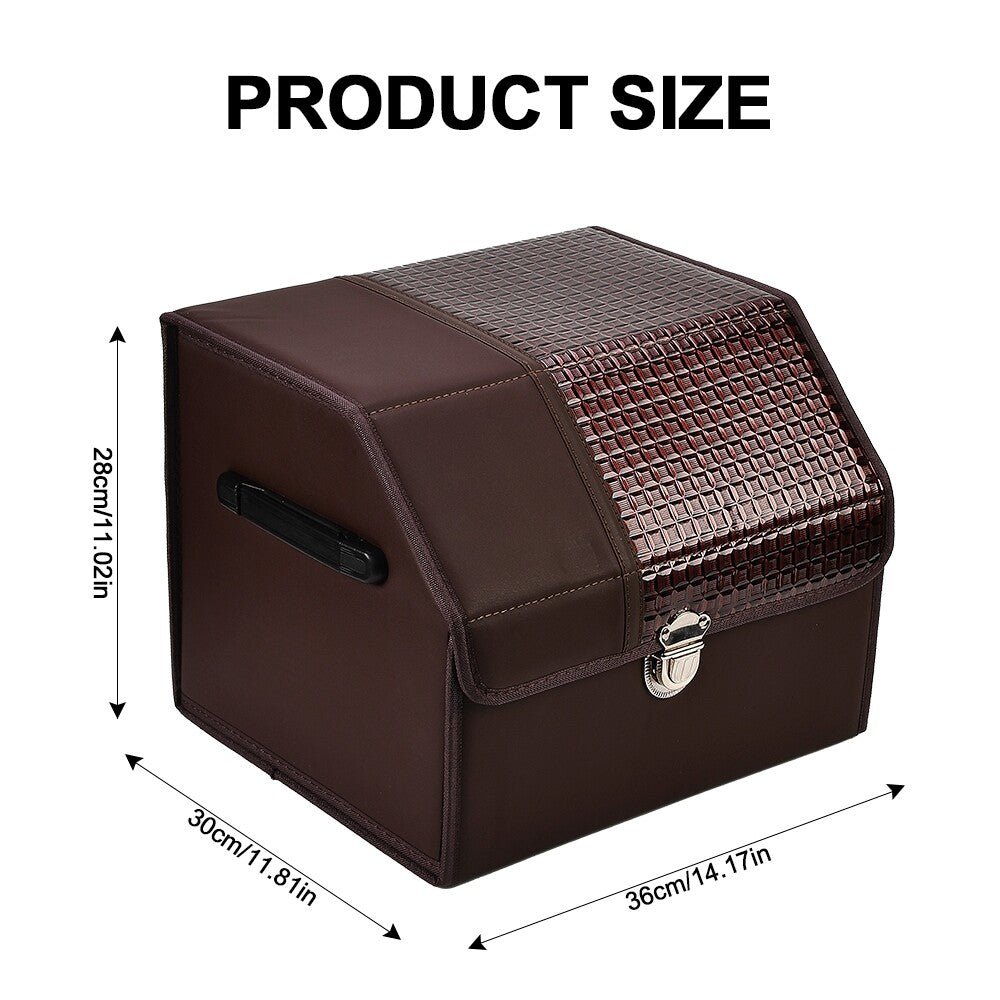 Car Trunk Organizer Luxury Foldable Car Boot Tidy Storage Box with Lid Brown
