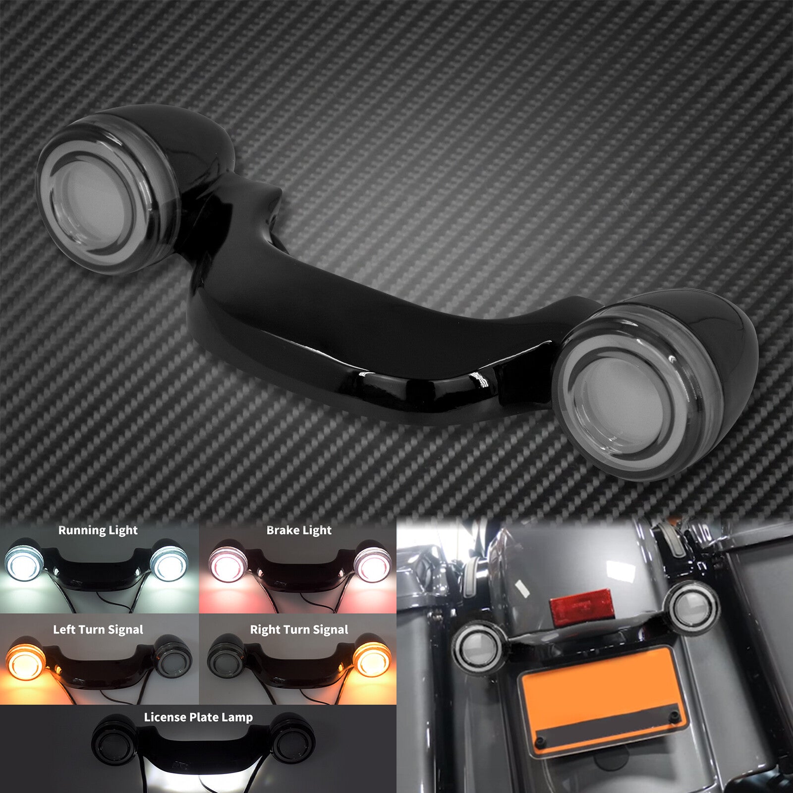 Gloss Black Rear Light Bar Running Turn Signal Brake Fit for Harley Street Glide
