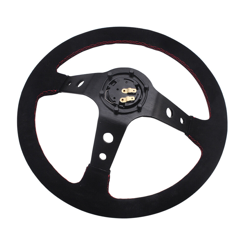14 Suede Leather Steering Wheel Red Embroidery Deep Dish 95mm Drifting