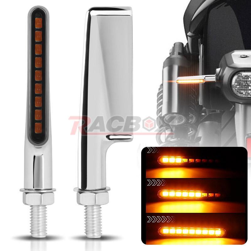 2x Sequential Flowing LED Motorcycle Turn Signal Blinker Indicator Light Chrome