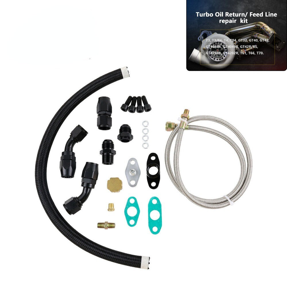 Universal Turbo Oil Line Feed Kit w/ Return Drain Flange T3 T4 T04E Oil Pan Plug