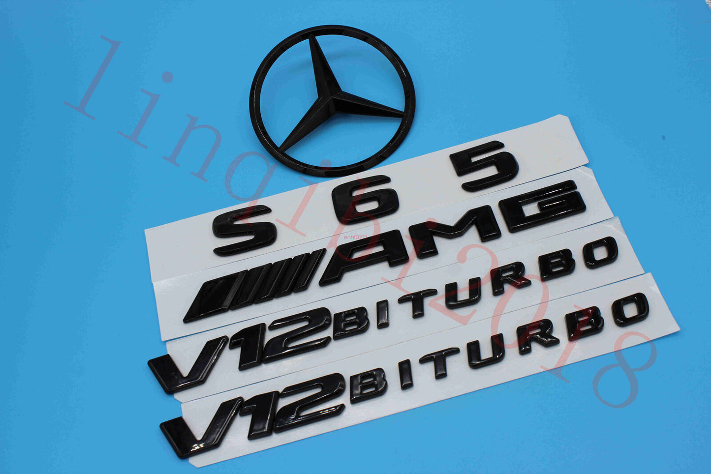 Gloss Black Trunk Logo Sticker Decal Emblem Badge Package for W221 S Class S65