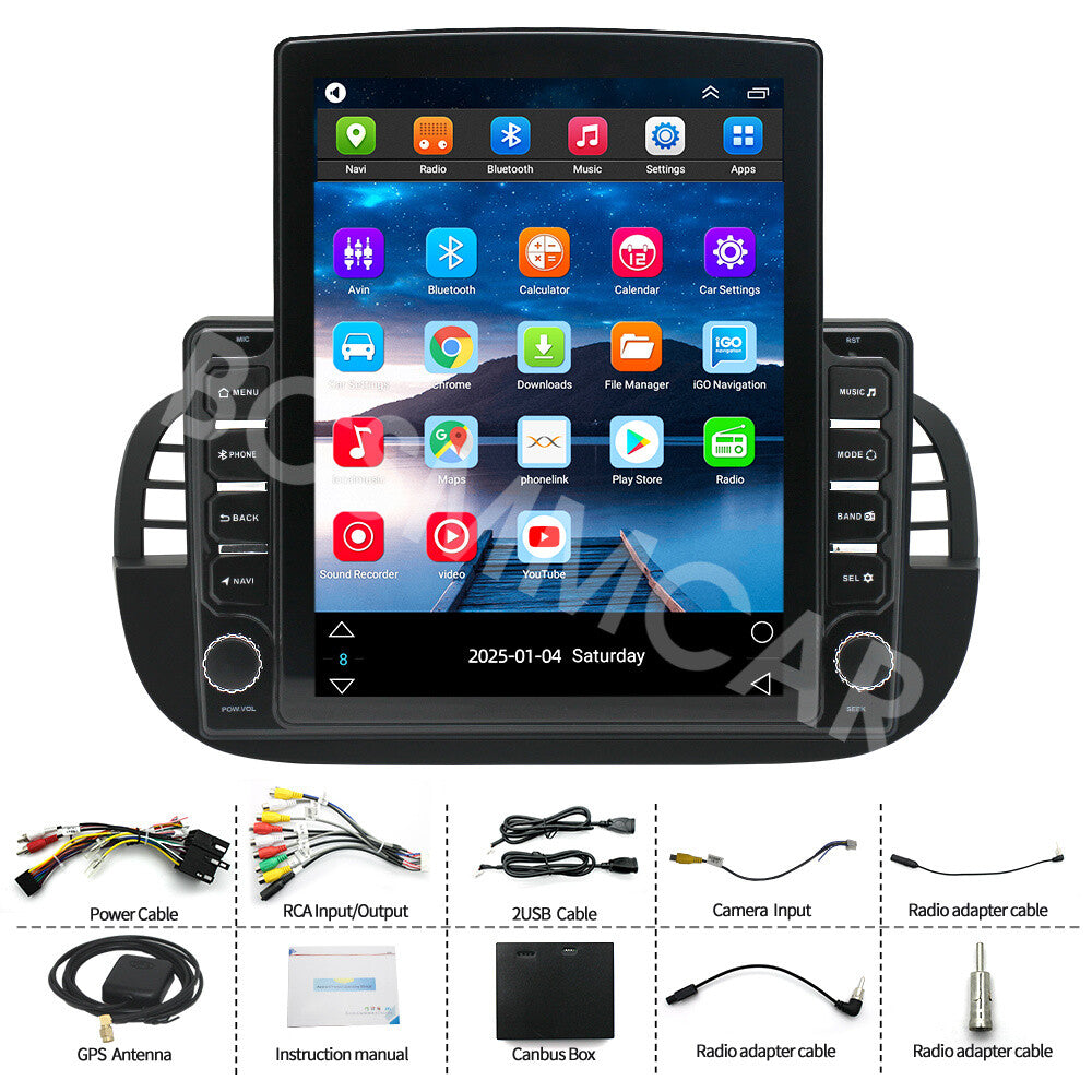 Fit for Fiat 500 2007-2015 For Apple Carplay Android 14 Car Stereo Radio GPS Nav