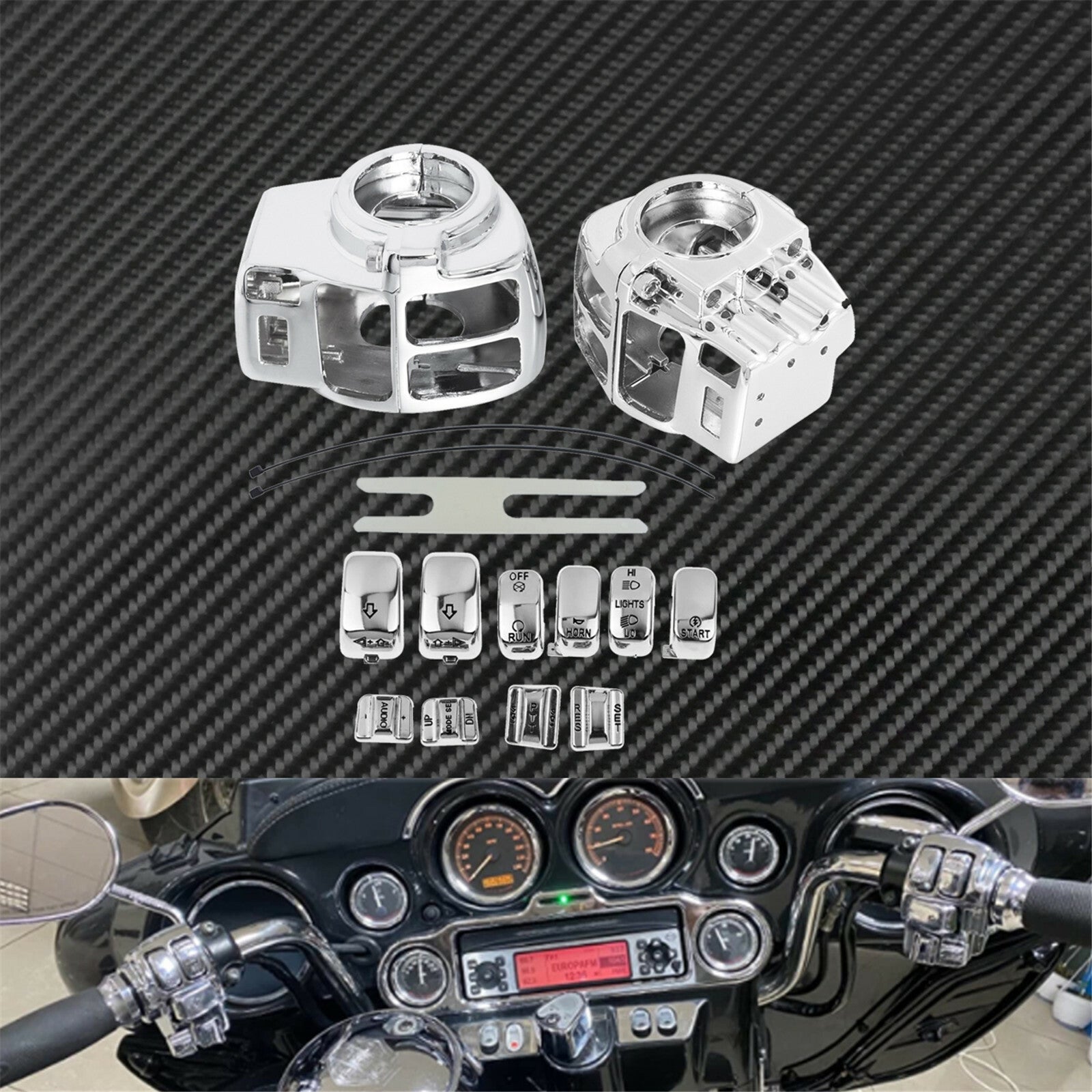 Chrome Cap Buttons + Handlebar Control Switch Housing Cover for Harley Touring