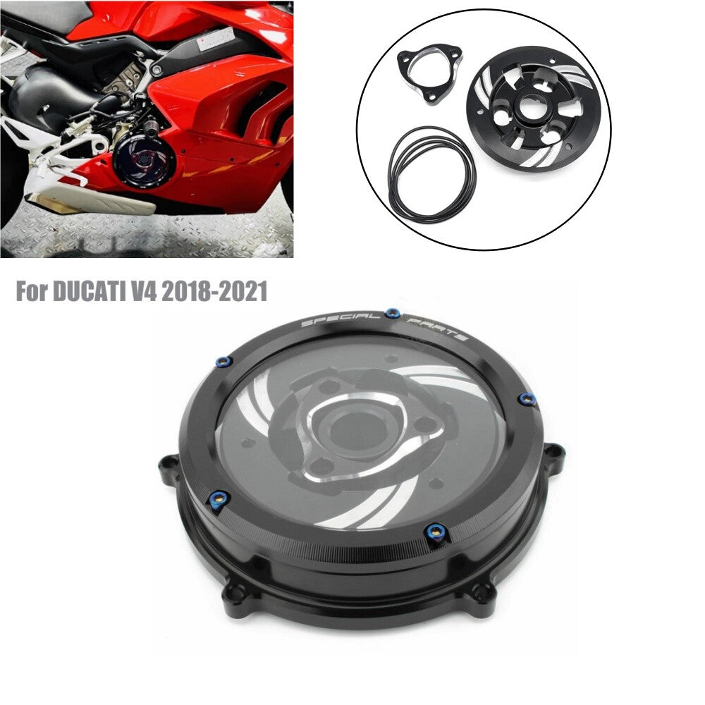 Black Racing Clear Clutch Cover  Spring Retainer for Ducati Panigale V4 18-21
