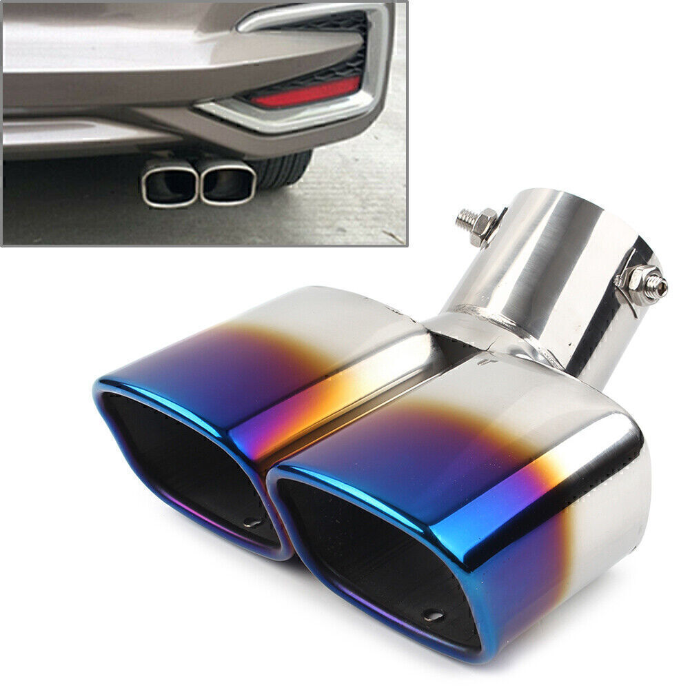 Auto Auspuff Endrohr Doppelrohr Blenden Edelstahl Universal Blau