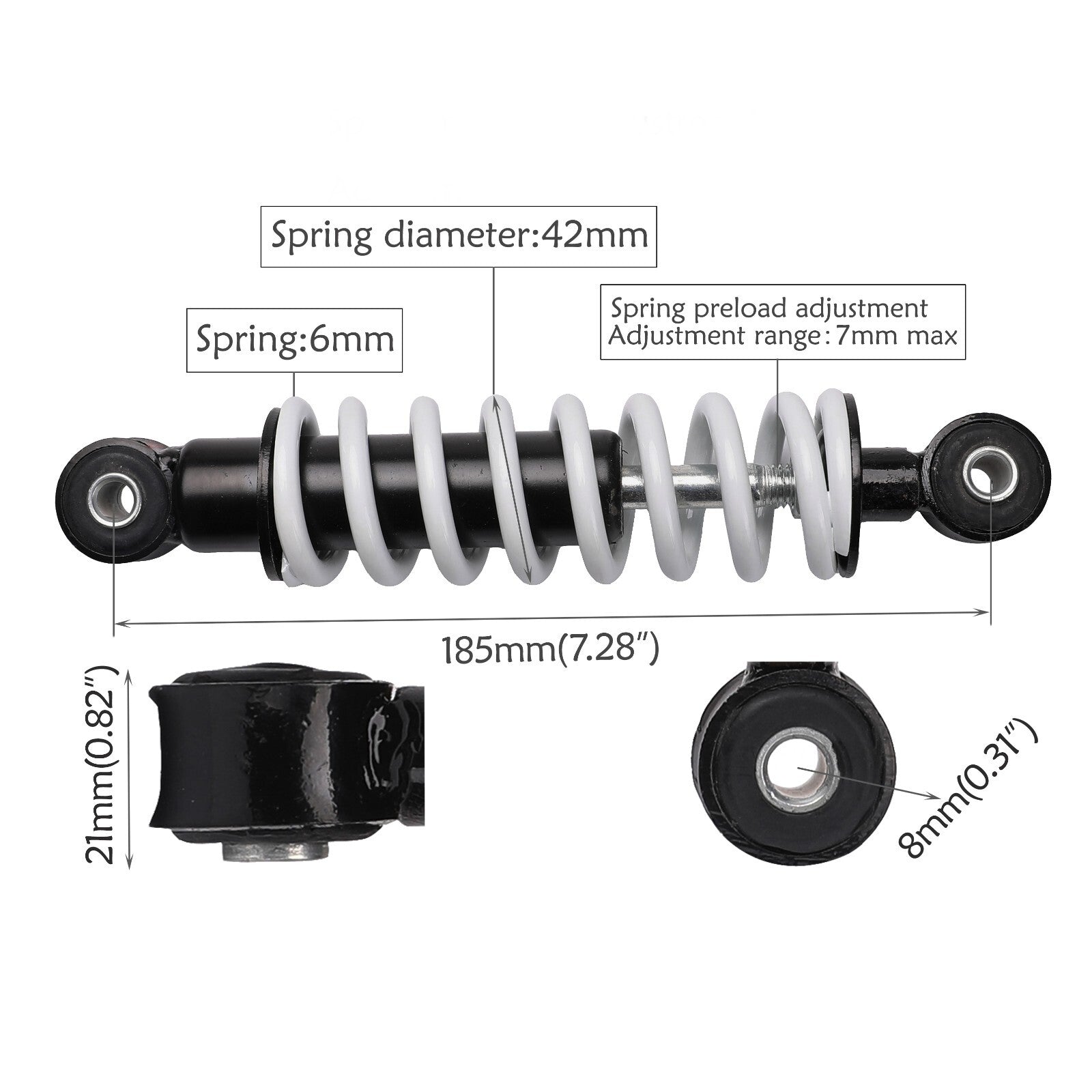 2-Pack 185mm 7.3-inch Rear Shock Absorber 400lb for Mini Dirt Pocket Bike All-Terrain Vehicle Off-Road Vehicle Quad Bike