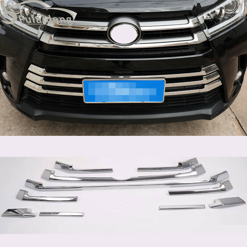 for Toyota Highlander 2017-2019 ABS Chrome Front Bumper Grille Grill Cover Trims