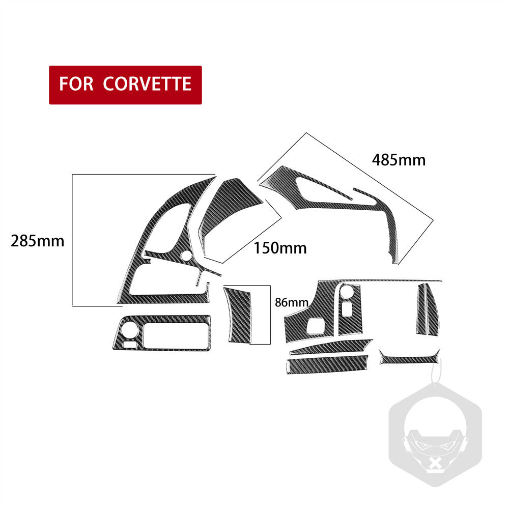 12Pcs Carbon Fiber Full Kit Dashboard Interior Trim Set for Corvette C7 2014-19