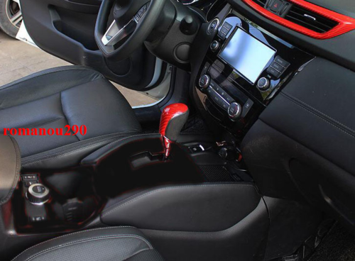 for Nissan Rogue 2014-2020 ABS Red Carbon Fiber Gear Shift Knob Cover Trim