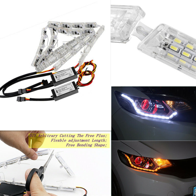 Telescopic Switchback LED DRL Strip Sequential Light Sequential Signal Headlight