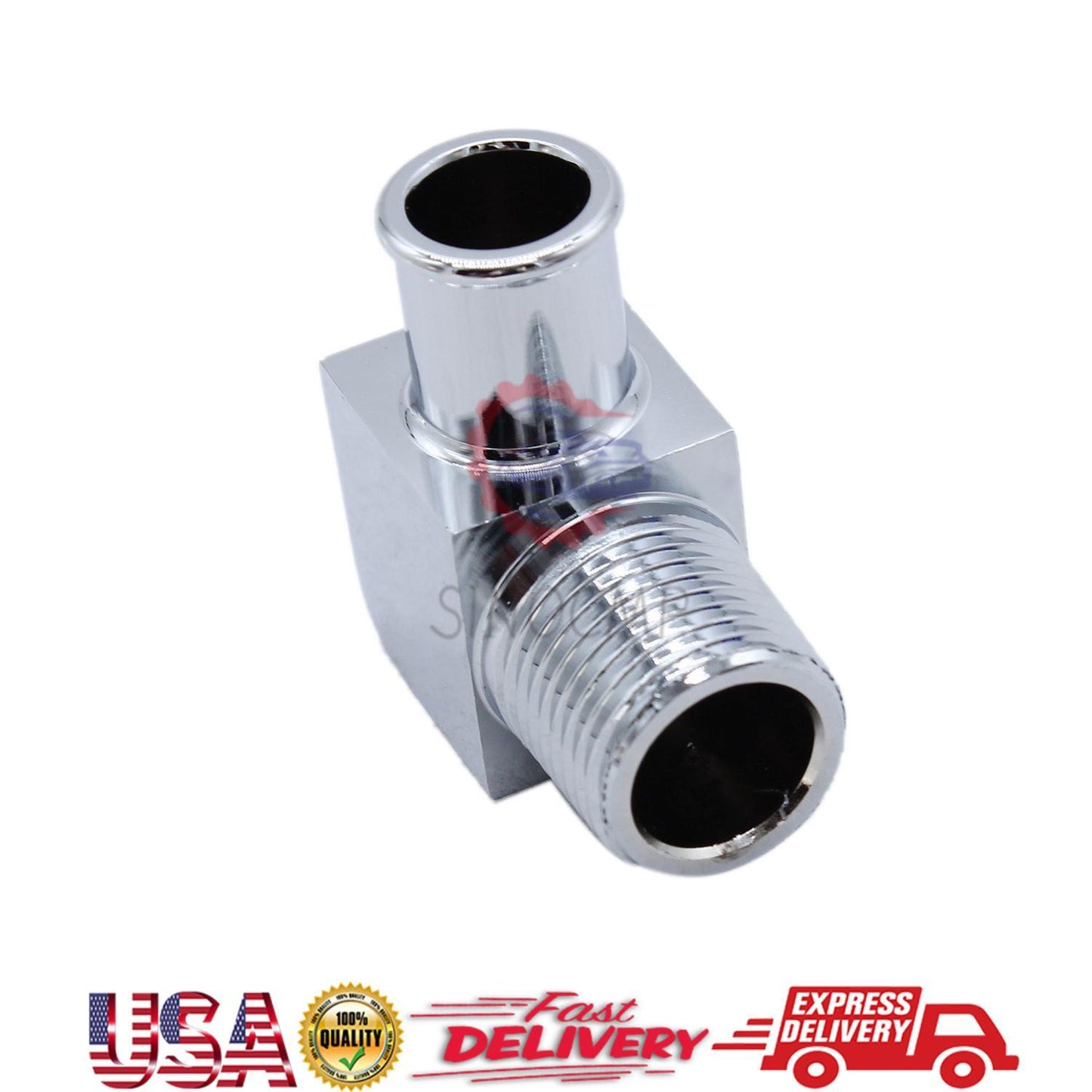 Aluminum 90¡ã Deg Heater Hose Fitting 1/2in NPT to 5/8in Hose Barb Chrome Billet