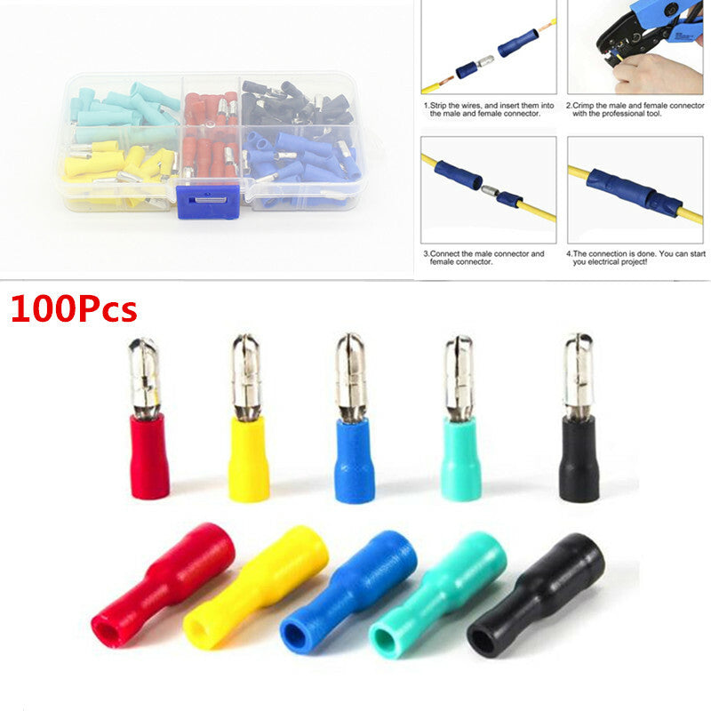 100x Female and Male Crimp Bullet terminal Terminals Car Wire Connector Clip Kit