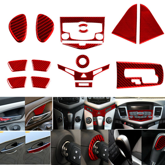 16X Red Carbon Fiber Full Interior Cover Trim Set for Chevrolet for Cruze 2009-2015