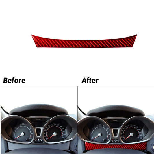 Red Carbon Fiber Below Speedometer Strip Cover Trim for Ford Fiesta 2011-2015