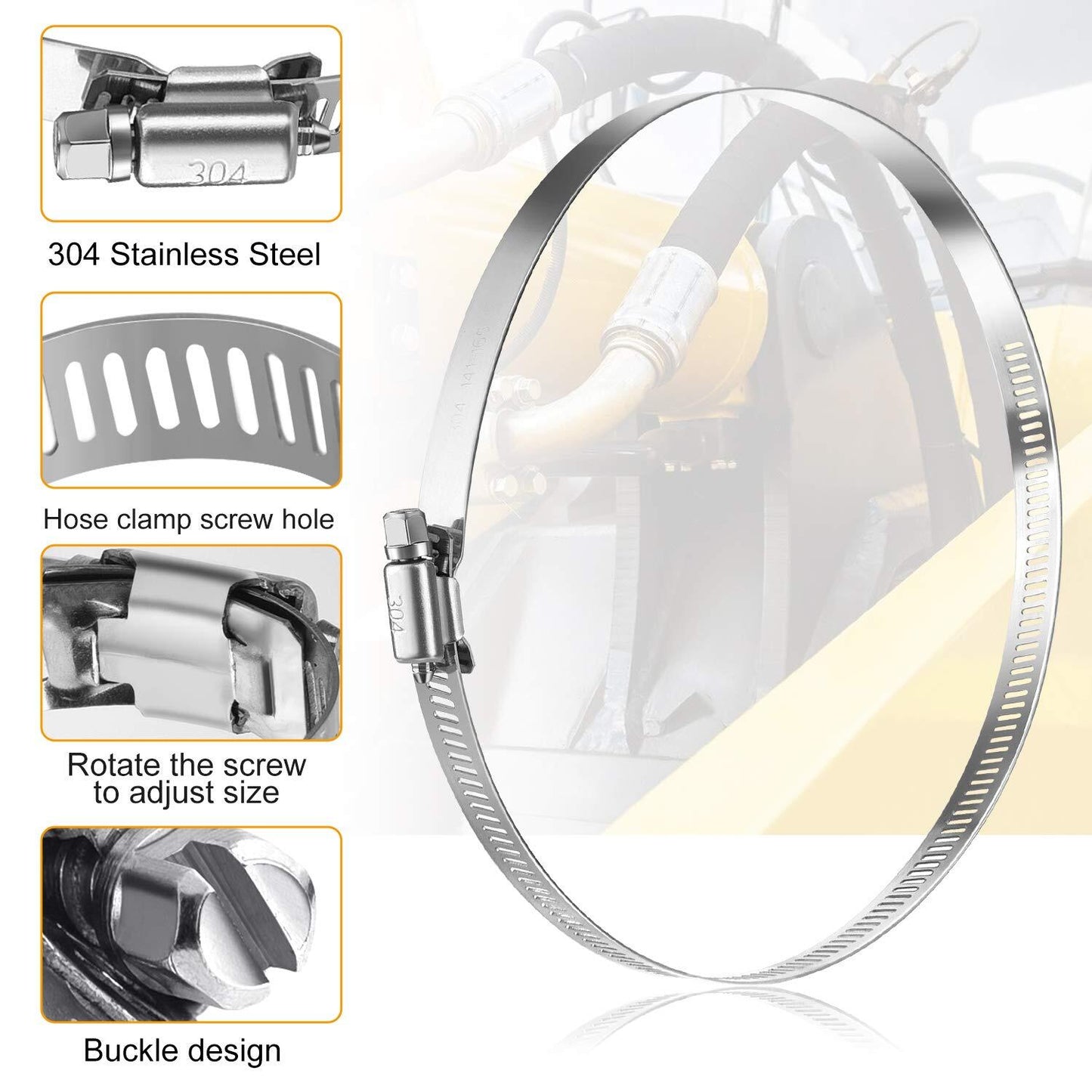 304 Stainless Steel Hose Clamps for 8-inch Adjustable Worm Gear Sorting Kit