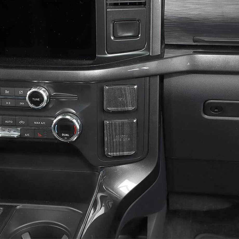 Suitable for 21-23 for Ford F150 F-150 Black Wood Grain Interior Control Power Socket Cover Trim
