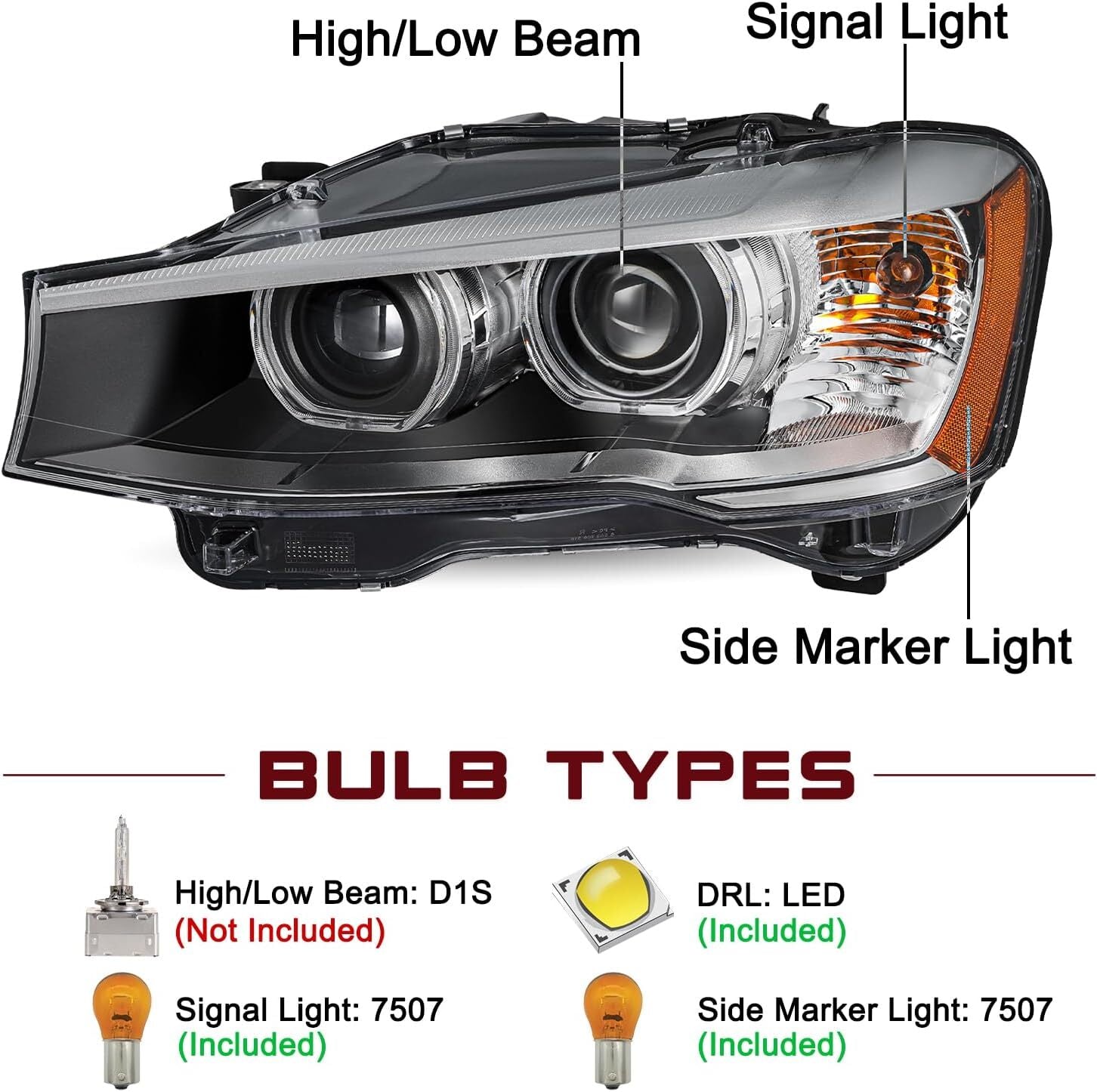 For 2015-2017 for BMW X3/X4 HID w/o AFS LED DRL Projector Headlight Left Right Set