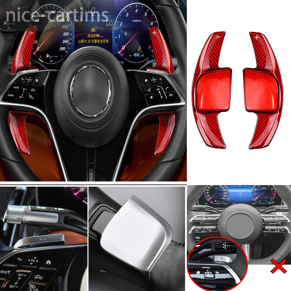 Red Carbon Fiber Steering Wheel Paddles Shifter Trim for Benz C S E Class 2021+