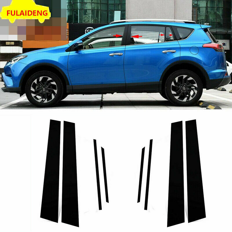 PC Black Window Pillar Posts Panel Trim Moulding Cover for Toyota RAV4 2014-2018