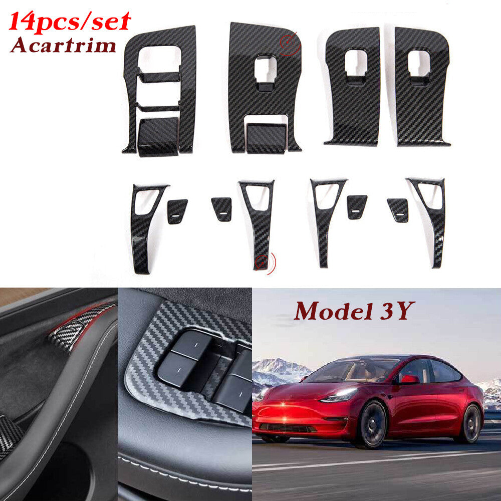 for Tesla Model 3 Y 2017-2020 Matte Carbon Fiber Window Switch Panel Trim Cover