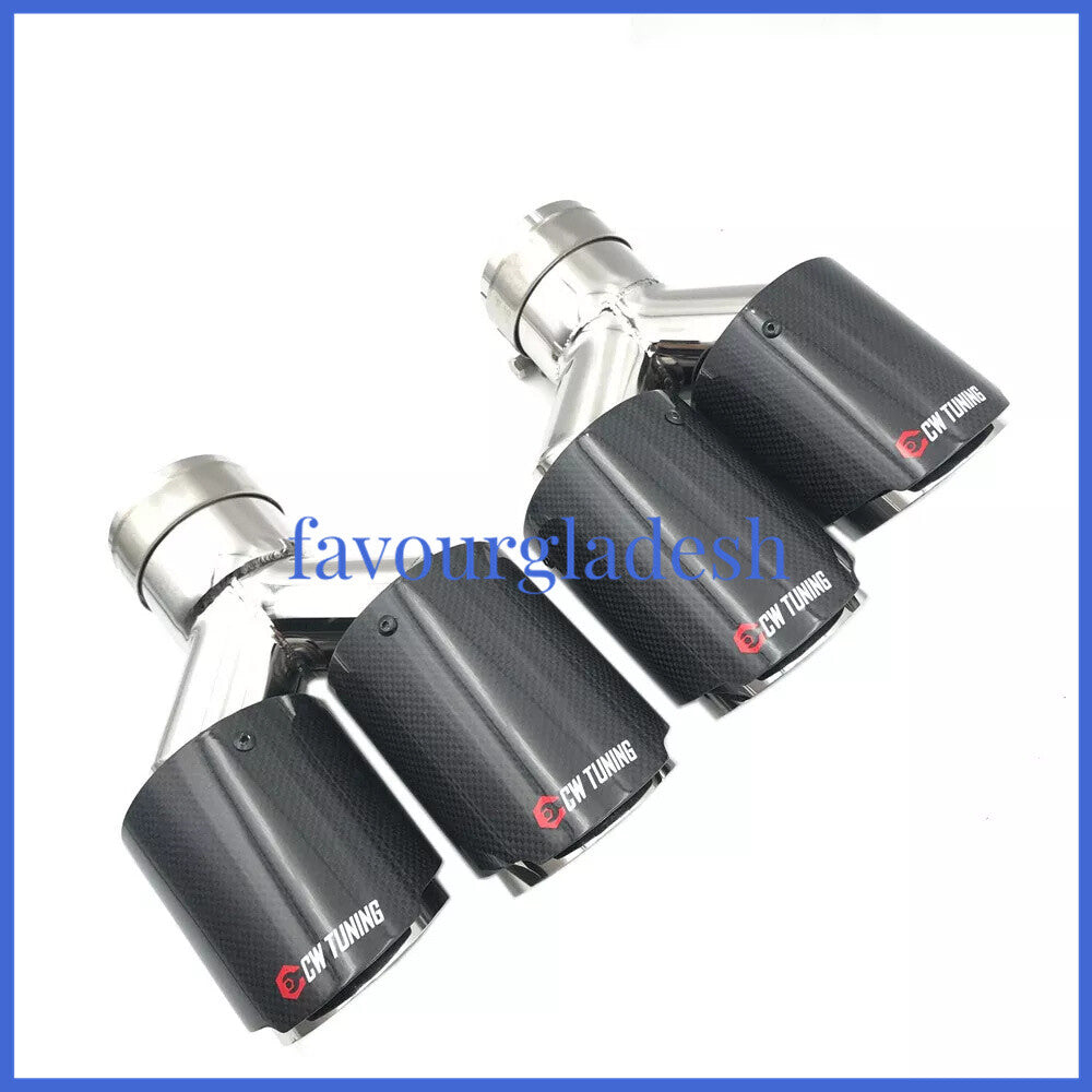 2PCS: ID:63mm OD:89mm Akrapovic Glossy Carbon Fiber Universal Dual Exhaust Tip
