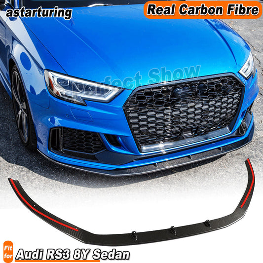 for Audi RS3 8V Sedan 2017-2020 Real Carbon Fiber Front Bumper Chin Lip Spoiler