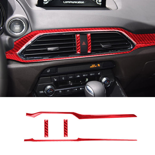 4X Red Carbon Fiber Interior Dashboard Strip Cover Trim for Mazda CX-9 2016-2022
