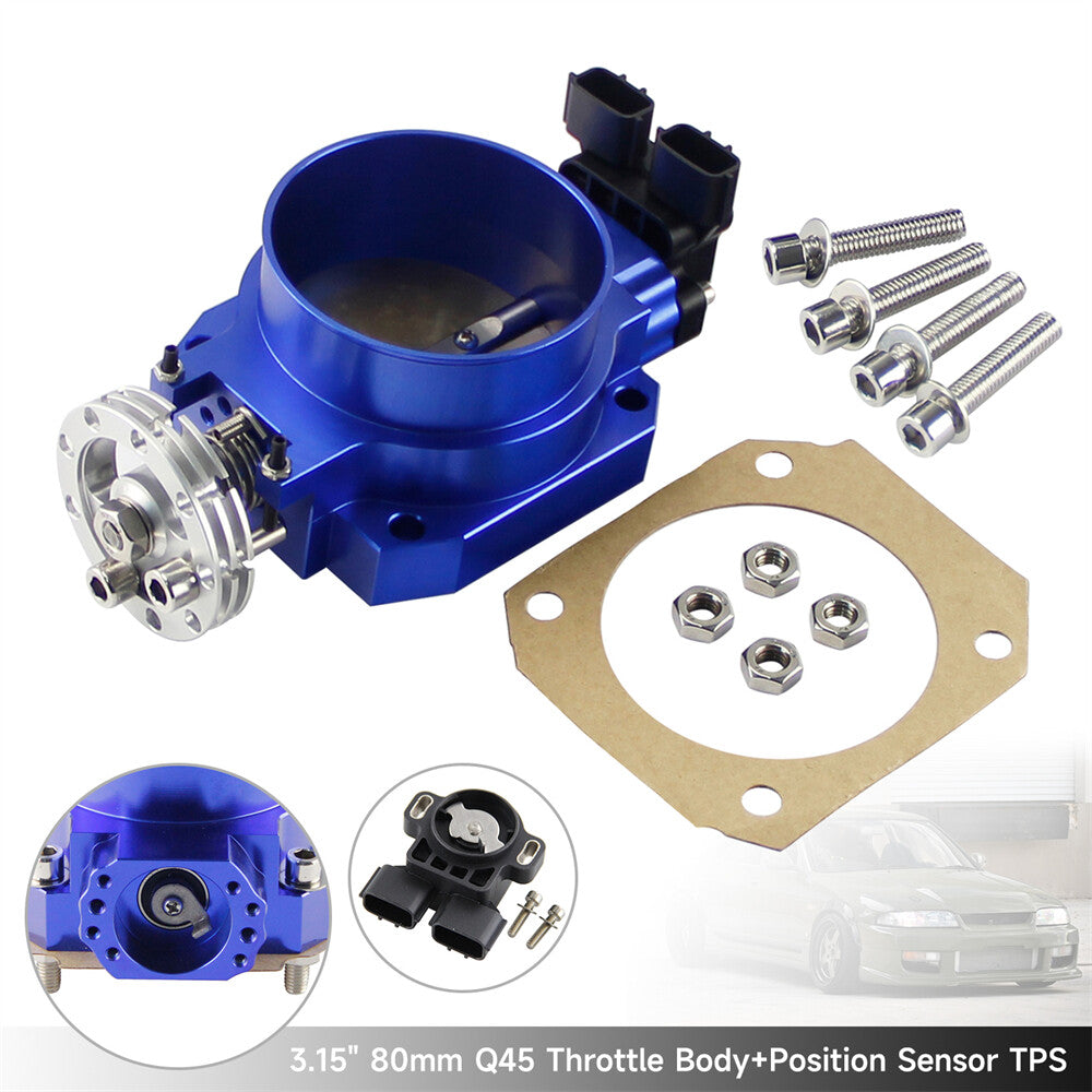 80mm Q45 Throttle Body +TPS for Nissan Skyline R33 R34 RB20DET RB25DET Blue