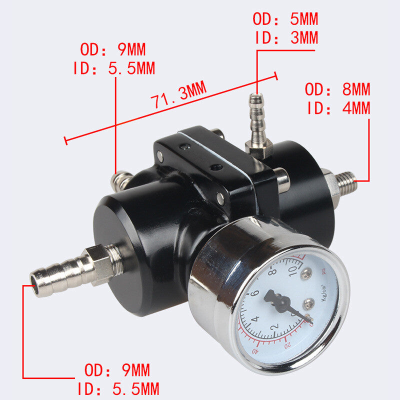 Adjustable Fuel Pressure Regulator Gauge Fitting Kit Black Aluminum Universal