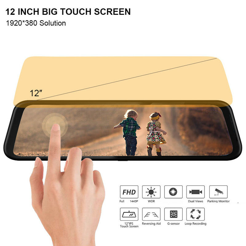 Car Driving Recorder 12-inch Streaming High Definition Dual Lens Rearview Mirror
