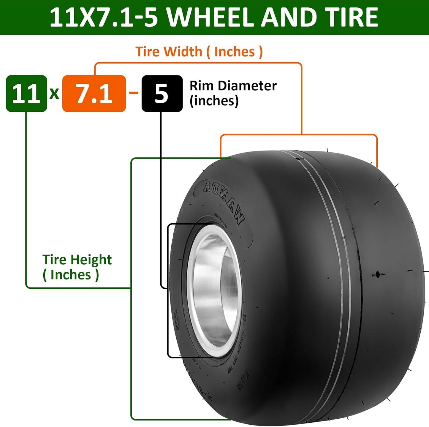 Go Kart Wheels and Tires Slick tyreTires Rims 11x7.1-5 Rear Wheel Hub 3 Holes