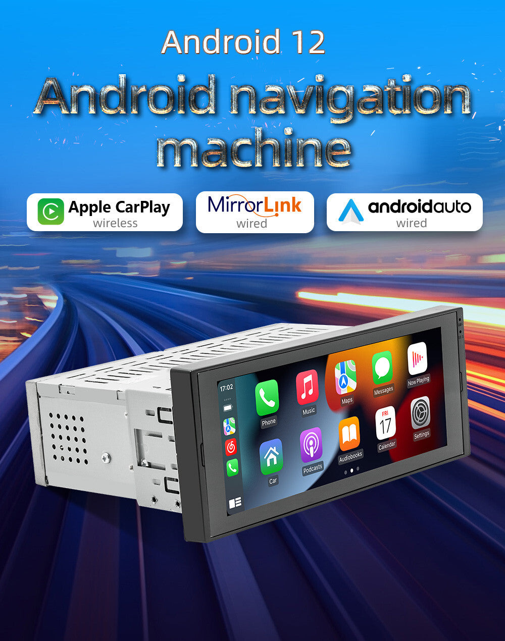 1Din 6.86in Car Stereo Radio MP5 For Apple CarPlay Android Auto BT GPS Navi WiFi