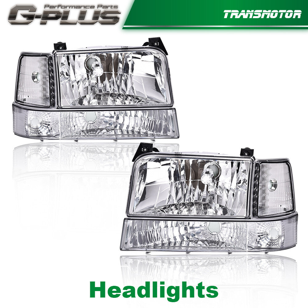 Suitable for 92-96 F150/F250 chrome/clear headlights + chrome headlight door panels
