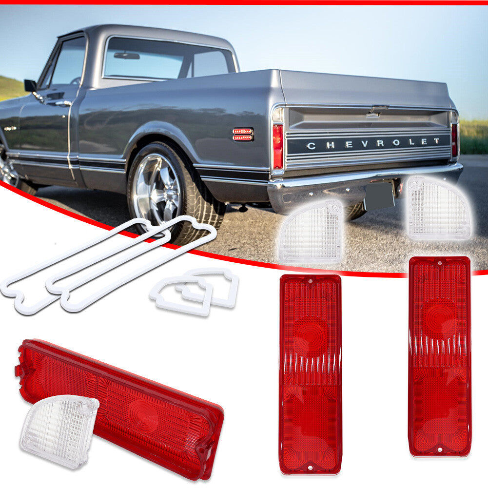 Pair of taillight housings with gasket pickups, red, for 1967-1972 for Chevrolet and Gimsi trucks.