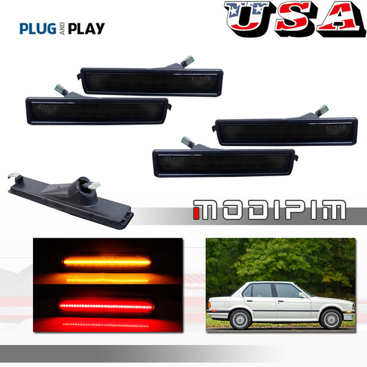 4-piece smoked lens front + rear bumper side marker lights suitable for 84-91 for BMW E30 3 Series
