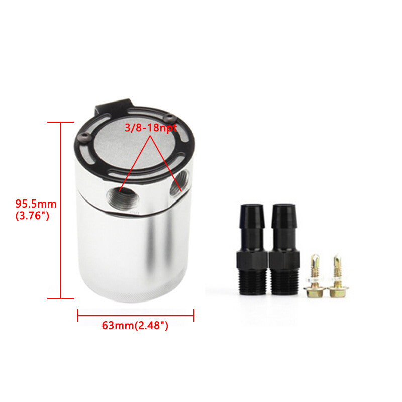 Compact Baffled 2-Port Aluminum Oil Catch Reservoir Can Tank Silver Universal