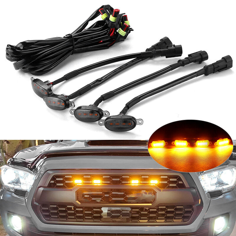 4x Smoke Lens Amber LED Front Grill Running Light Kit for Ford F150 Style