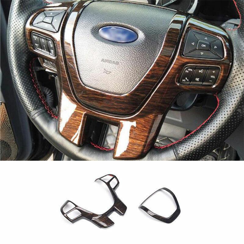 Fit for Ford Ranger 2015-2022 Wood Grain Steering Wheel Switch Cover Trim 2PCS