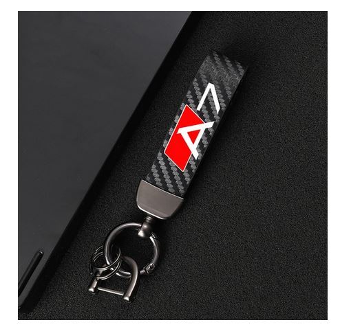 Carbon fiber black and red car keychain/key ring with horseshoe buckle suitable for Audi for A6